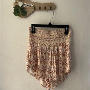 Rewash High Waist Cream and Orange Patterned Shorts